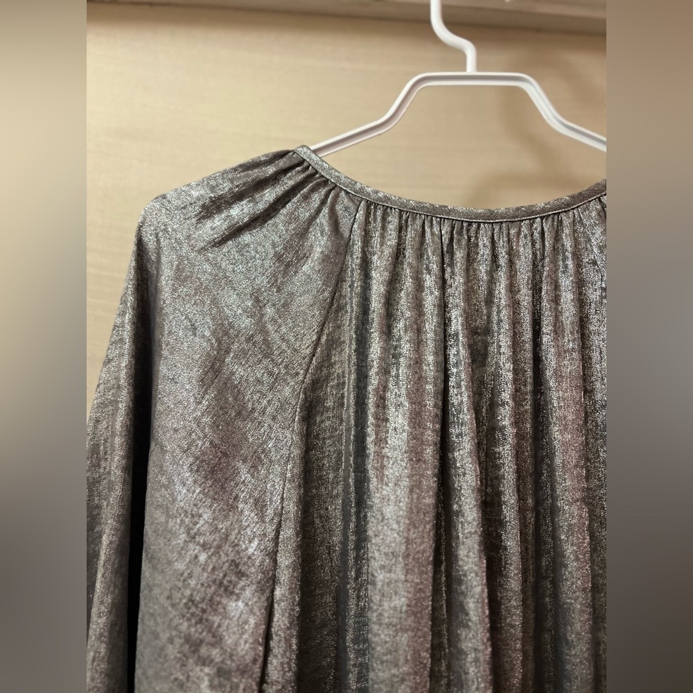 GAP Shiny Silver Long Sleeve Tie-Neck Dress size large Party Holiday Merallic - Picture 9 of 9
